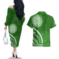 Liahona High School Couples Matching Off The Shoulder Long Sleeve Dress and Hawaiian Shirt Ngatu and Polynesian Pattern LT03 - Polynesian Pride