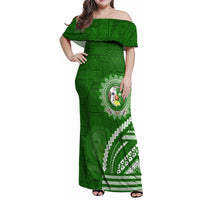 Liahona High School Family Matching Off Shoulder Maxi Dress and Hawaiian Shirt Ngatu and Polynesian Pattern LT03 Mom's Dress Green - Polynesian Pride