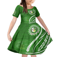 Liahona High School Family Matching Short Sleeve Bodycon Dress and Hawaiian Shirt Ngatu and Polynesian Pattern LT03 Daughter's Dress Green - Polynesian Pride