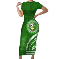 Liahona High School Family Matching Short Sleeve Bodycon Dress and Hawaiian Shirt Ngatu and Polynesian Pattern LT03 Mom's Dress Green - Polynesian Pride