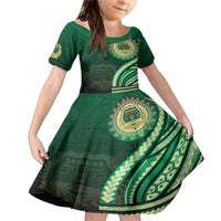 Saineha High School Family Matching Mermaid Dress and Hawaiian Shirt Ngatu and Polynesian Pattern LT03 Daughter's Dress Green - Polynesian Pride