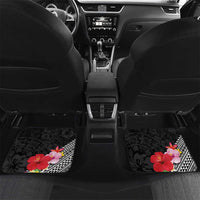 Aloha Hawaii Hibiscus and Plumeria Flowers Car Mats Kanaka Maoli Tattoo Polynesian Pattern LT03 Set 2pcs - Back Black - Polynesian Pride