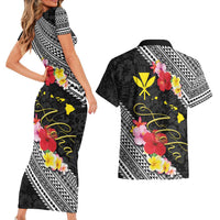 Aloha Hawaii Hibiscus and Plumeria Flowers Couples Matching Short Sleeve Bodycon Dress and Hawaiian Shirt Kanaka Maoli Tattoo Polynesian Pattern LT03 - Polynesian Pride