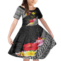 Aloha Hawaii Hibiscus and Plumeria Flowers Family Matching Mermaid Dress and Hawaiian Shirt Kanaka Maoli Tattoo Polynesian Pattern LT03 Daughter's Dress Black - Polynesian Pride