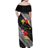Aloha Hawaii Hibiscus and Plumeria Flowers Family Matching Off Shoulder Maxi Dress and Hawaiian Shirt Kanaka Maoli Tattoo Polynesian Pattern LT03 - Polynesian Pride