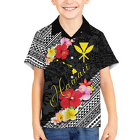 Aloha Hawaii Hibiscus and Plumeria Flowers Family Matching Puletasi and Hawaiian Shirt Kanaka Maoli Tattoo Polynesian Pattern LT03 Son's Shirt Black - Polynesian Pride