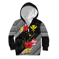 Aloha Hawaii Hibiscus and Plumeria Flowers Kid Hoodie Kanaka Maoli Tattoo Polynesian Pattern LT03 Zip Hoodie Black - Polynesian Pride