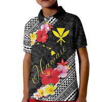 Aloha Hawaii Hibiscus and Plumeria Flowers Kid Polo Shirt Kanaka Maoli Tattoo Polynesian Pattern LT03 Kid Black - Polynesian Pride