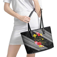 Aloha Hawaii Hibiscus and Plumeria Flowers Leather Tote Bag Kanaka Maoli Tattoo Polynesian Pattern LT03 - Polynesian Pride
