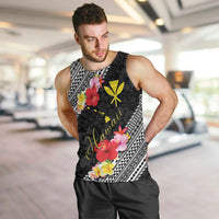 Aloha Hawaii Hibiscus and Plumeria Flowers Men Tank Top Kanaka Maoli Tattoo Polynesian Pattern LT03 Black - Polynesian Pride
