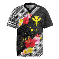 Aloha Hawaii Hibiscus and Plumeria Flowers Rugby Jersey Kanaka Maoli Tattoo Polynesian Pattern LT03 Black - Polynesian Pride