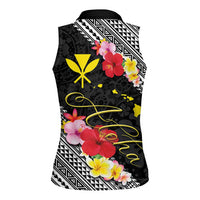 Aloha Hawaii Hibiscus and Plumeria Flowers Women Sleeveless Polo Shirt Kanaka Maoli Tattoo Polynesian Pattern LT03 - Polynesian Pride