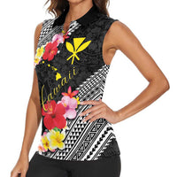 Aloha Hawaii Hibiscus and Plumeria Flowers Women Sleeveless Polo Shirt Kanaka Maoli Tattoo Polynesian Pattern LT03 - Polynesian Pride