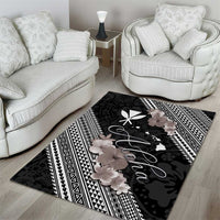 Aloha Hawaii Hibiscus and Plumeria Flowers Area Rug Kanaka Maoli Tattoo Polynesian Pattern Gray Color LT03 - Polynesian Pride