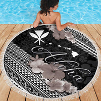 Aloha Hawaii Hibiscus and Plumeria Flowers Beach Blanket Kanaka Maoli Tattoo Polynesian Pattern Gray Color LT03 - Polynesian Pride