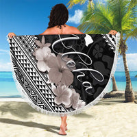 Aloha Hawaii Hibiscus and Plumeria Flowers Beach Blanket Kanaka Maoli Tattoo Polynesian Pattern Gray Color LT03 - Polynesian Pride