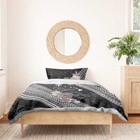 Aloha Hawaii Hibiscus and Plumeria Flowers Bedding Set Kanaka Maoli Tattoo Polynesian Pattern Gray Color LT03 - Polynesian Pride
