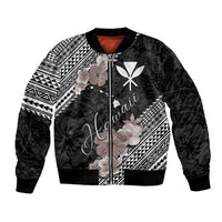 Aloha Hawaii Hibiscus and Plumeria Flowers Bomber Jacket Kanaka Maoli Tattoo Polynesian Pattern Gray Color LT03 Unisex Black - Polynesian Pride