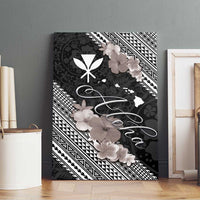 Aloha Hawaii Hibiscus and Plumeria Flowers Canvas Wall Art Kanaka Maoli Tattoo Polynesian Pattern Gray Color LT03 - Polynesian Pride