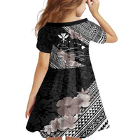 Aloha Hawaii Hibiscus and Plumeria Flowers Family Matching Off The Shoulder Long Sleeve Dress and Hawaiian Shirt Kanaka Maoli Tattoo Polynesian Pattern Gray Color LT03 - Polynesian Pride