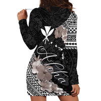 Aloha Hawaii Hibiscus and Plumeria Flowers Hoodie Dress Kanaka Maoli Tattoo Polynesian Pattern Gray Color LT03 - Polynesian Pride