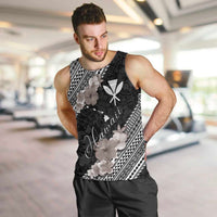 Aloha Hawaii Hibiscus and Plumeria Flowers Men Tank Top Kanaka Maoli Tattoo Polynesian Pattern Gray Color LT03 Black - Polynesian Pride