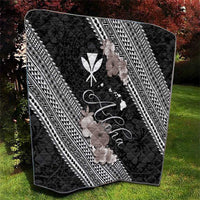 Aloha Hawaii Hibiscus and Plumeria Flowers Quilt Kanaka Maoli Tattoo Polynesian Pattern Gray Color LT03 - Polynesian Pride