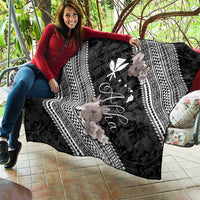 Aloha Hawaii Hibiscus and Plumeria Flowers Quilt Kanaka Maoli Tattoo Polynesian Pattern Gray Color LT03 - Polynesian Pride