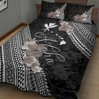 Aloha Hawaii Hibiscus and Plumeria Flowers Quilt Bed Set Kanaka Maoli Tattoo Polynesian Pattern Gray Color LT03 - Polynesian Pride