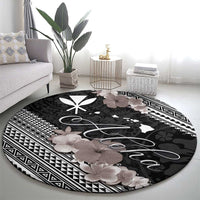 Aloha Hawaii Hibiscus and Plumeria Flowers Round Carpet Kanaka Maoli Tattoo Polynesian Pattern Gray Color LT03 - Polynesian Pride