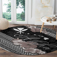 Aloha Hawaii Hibiscus and Plumeria Flowers Round Carpet Kanaka Maoli Tattoo Polynesian Pattern Gray Color LT03 - Polynesian Pride