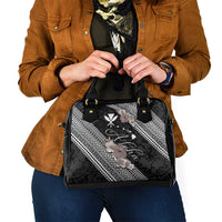 Aloha Hawaii Hibiscus and Plumeria Flowers Shoulder Handbag Kanaka Maoli Tattoo Polynesian Pattern Gray Color LT03 - Polynesian Pride