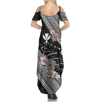 Aloha Hawaii Hibiscus and Plumeria Flowers Summer Maxi Dress Kanaka Maoli Tattoo Polynesian Pattern Gray Color LT03 - Polynesian Pride