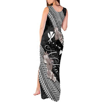 Aloha Hawaii Hibiscus and Plumeria Flowers Tank Maxi Dress Kanaka Maoli Tattoo Polynesian Pattern Gray Color LT03 - Polynesian Pride