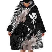 Aloha Hawaii Hibiscus and Plumeria Flowers Wearable Blanket Hoodie Kanaka Maoli Tattoo Polynesian Pattern Gray Color LT03 - Polynesian Pride