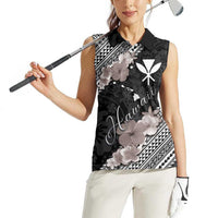 Aloha Hawaii Hibiscus and Plumeria Flowers Women Sleeveless Polo Shirt Kanaka Maoli Tattoo Polynesian Pattern Gray Color LT03 - Polynesian Pride