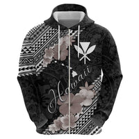 Aloha Hawaii Hibiscus and Plumeria Flowers Zip Hoodie Kanaka Maoli Tattoo Polynesian Pattern Gray Color LT03 - Polynesian Pride