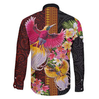 Papua New Guinea Birds and Frangipani Family Matching Off Shoulder Maxi Dress and Hawaiian Shirt Melanesian Art Tattoos LT03 - Polynesian Pride