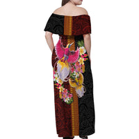 Papua New Guinea Birds and Frangipani Family Matching Off Shoulder Maxi Dress and Hawaiian Shirt Melanesian Art Tattoos LT03 - Polynesian Pride