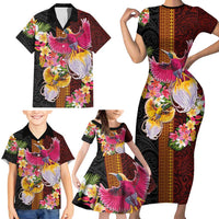 Papua New Guinea Birds and Frangipani Family Matching Short Sleeve Bodycon Dress and Hawaiian Shirt Melanesian Art Tattoos LT03 - Polynesian Pride