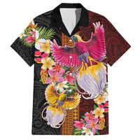 Papua New Guinea Birds and Frangipani Family Matching Short Sleeve Bodycon Dress and Hawaiian Shirt Melanesian Art Tattoos LT03 Dad's Shirt - Short Sleeve Black - Polynesian Pride