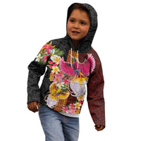 Papua New Guinea Birds and Frangipani Kid Hoodie Melanesian Art Tattoos LT03 - Polynesian Pride