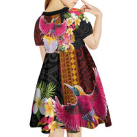 Papua New Guinea Birds and Frangipani Kid Short Sleeve Dress Melanesian Art Tattoos LT03 - Polynesian Pride