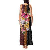 Papua New Guinea Birds and Frangipani Tank Maxi Dress Melanesian Art Tattoos LT03 - Polynesian Pride