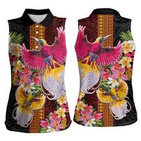 Papua New Guinea Birds and Frangipani Women Sleeveless Polo Shirt Melanesian Art Tattoos LT03 - Polynesian Pride