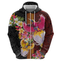 Papua New Guinea Birds and Frangipani Zip Hoodie Melanesian Art Tattoos LT03 - Polynesian Pride