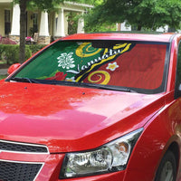 Melanesian Vanuatu Tribal Boar Tusk Auto Sun Shade Tropical Plants and Namele Motifs - Polynesian Pride