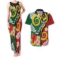 Melanesian Vanuatu Tribal Boar Tusk Couples Matching Tank Maxi Dress and Hawaiian Shirt Tropical Plants and Namele Motifs LT03 Green - Polynesian Pride