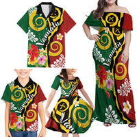 Melanesian Vanuatu Tribal Boar Tusk Family Matching Off Shoulder Maxi Dress and Hawaiian Shirt Tropical Plants and Namele Motifs LT03 - Polynesian Pride