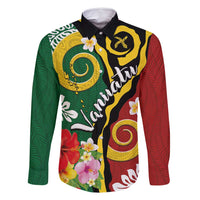 Melanesian Vanuatu Tribal Boar Tusk Family Matching Tank Maxi Dress and Hawaiian Shirt Tropical Plants and Namele Motifs LT03 Dad's Shirt - Long Sleeve Green - Polynesian Pride